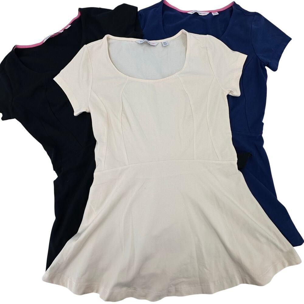 3 Isaac Mizrahi Peplum Seamed Knit Top Womens XXS Short Sleeve Cotton Stretch